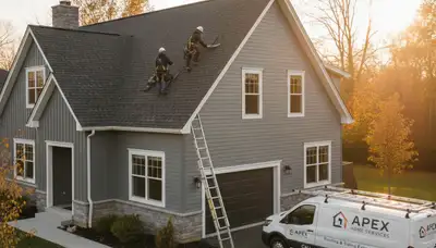 Vinyl siding and roof repair experts working on a Cincinnati, OH home exterior upgrade