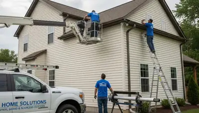 Seamless vinyl gutters installed on Cincinnati OH home exterior by Next Level Exteriors